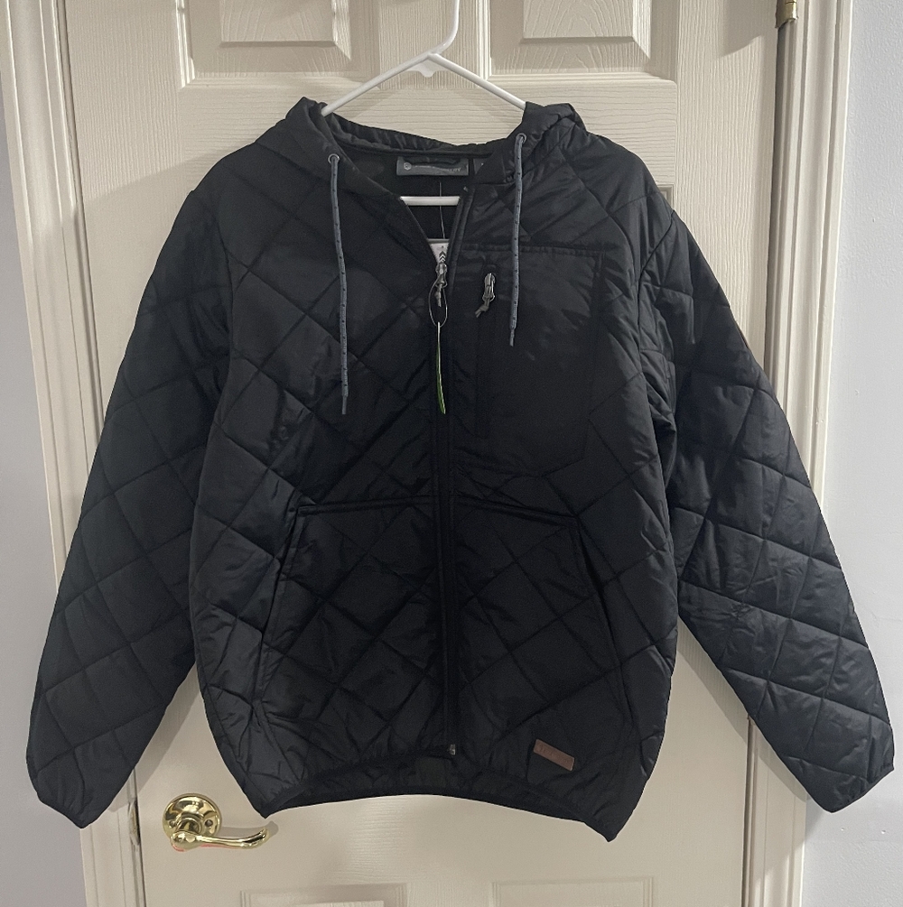 NWT Free‎ Country Mens Black Quilted Full Zip Hooded Puffer Jacket Size Medium